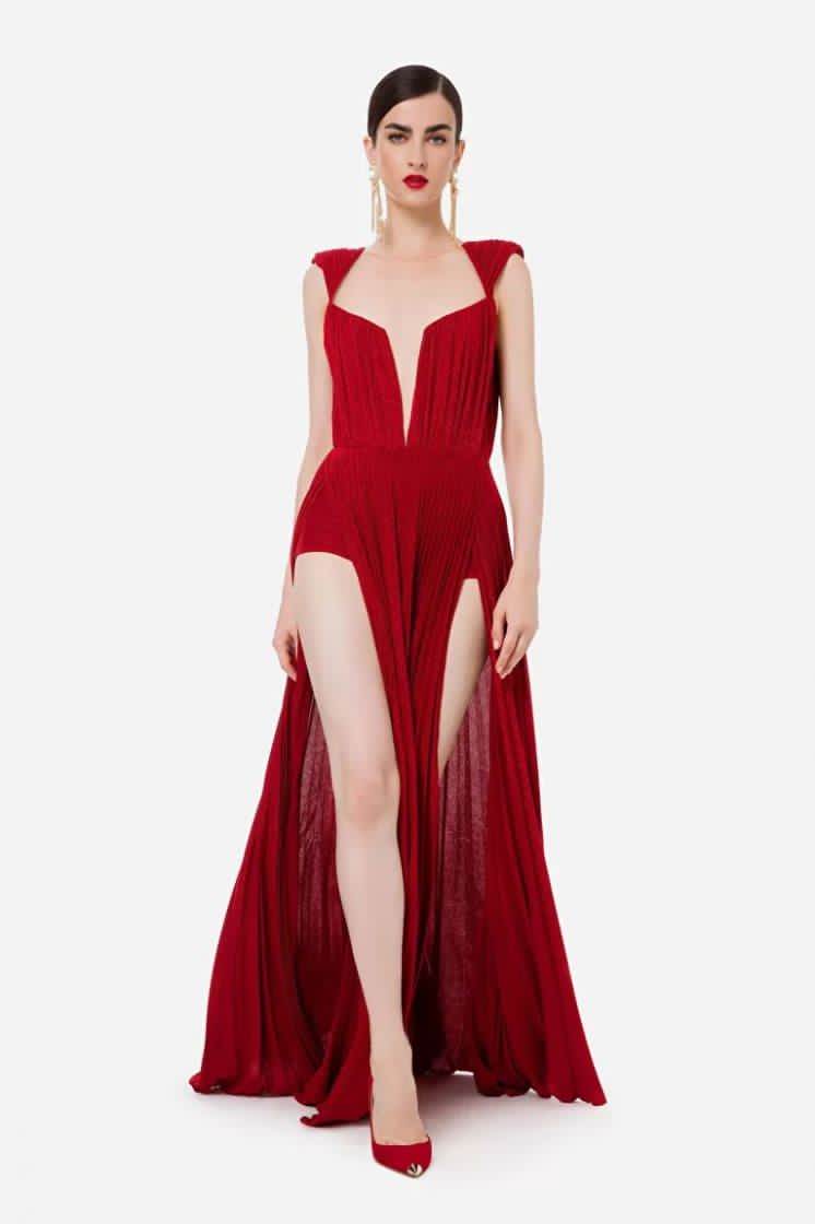 Elisabetta franchi abito lungo rosso hot sale
